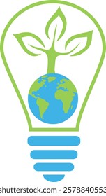 Ecolamp, eco light bulb icon in the form of a tree and the Earth. Vector, designer illustration. Vector.