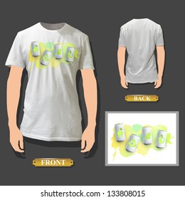 Ecologic can printed on white shirt. Vector design.