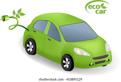Ecologic Car Concept.Green car powered with alternative fuel. Environmental friendly energy. 