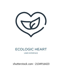 icono de línea delgada del corazón ecológico. corazón, iconos ecológicos lineales del concepto de interfaz de usuario signo de contorno aislado. Elemento de símbolo de ilustración vectorial para diseño web y aplicaciones.