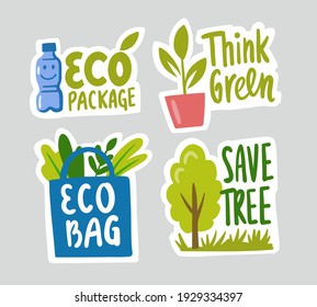 Ecologic Labels. Eco Safe Emblems, Green Logo Lettering. Sticker Or Ecological Sign Concept.