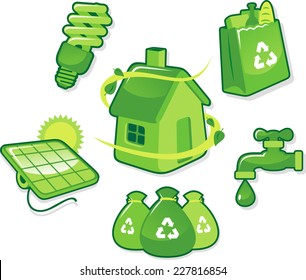 Ecologic Life Icons, Vector illustration cartoon. 