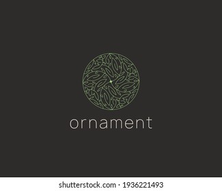 Ecologic logo sign. Linear leafs ornament logotype sign. Natural product icon.