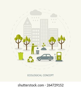 Ecologic recycling and waste utilization concept in flat style. Environmental background