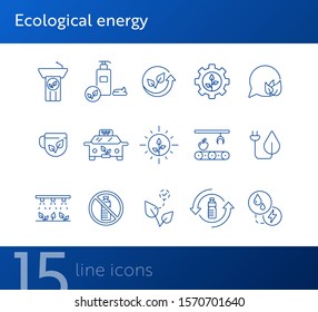 Ecologic technology line icons. Set of line icons. Cup, liquid soap, recycling. Eco technology concept. Vector illustration can be used for topics like ecology, technology, environment