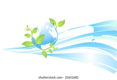 Ecological background with globe and leafs
