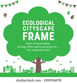Ecological background illustration of trees and cityscape. “White background”