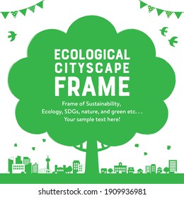 Ecological background illustration of trees and cityscape. “White background”