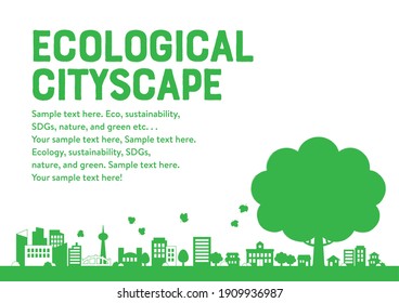 Ecological background illustration of trees and cityscape
