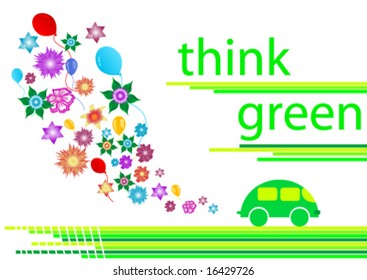 Ecological background with stylized green car