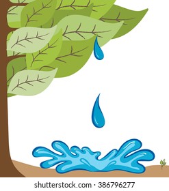 Fondo ecológico con caída de árboles y agua. Ilustración vectorial.
