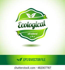 Ecological badge label seal stamp logo text design green leaf template vector eps