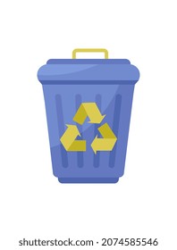 Ecological balance icon. Colorful sticker with garbage container. Recycling of household and energy waste. Protection of nature and conservation of resources. Cartoon flat vector illustration