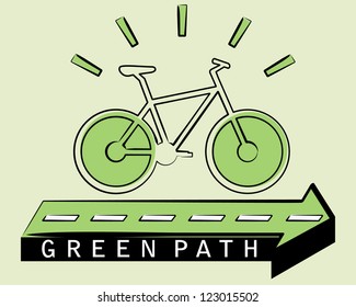 ecological bicycle driving on the green arrow, green path concept