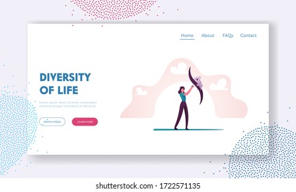Ecological Biodiversity Landing Page Template. Female Character Eco Activist or Volunteer Feeding Koala. Woman Care of Nature, International Earth Day, Planet Saving. Cartoon Vector Illustration