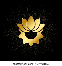 Ecological, biology, gear gold icon. Vector illustration of golden particle background.