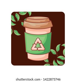 ecological bottle of beverage with leaves in frame