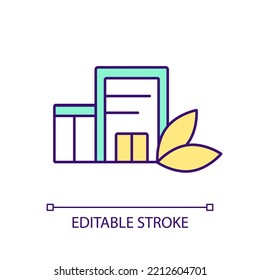 Ecological Building RGB Color Icon. Clean And Long Lasting Construction Materials. Sustainable Industry. Isolated Vector Illustration. Simple Filled Line Drawing. Editable Stroke. Arial Font Used