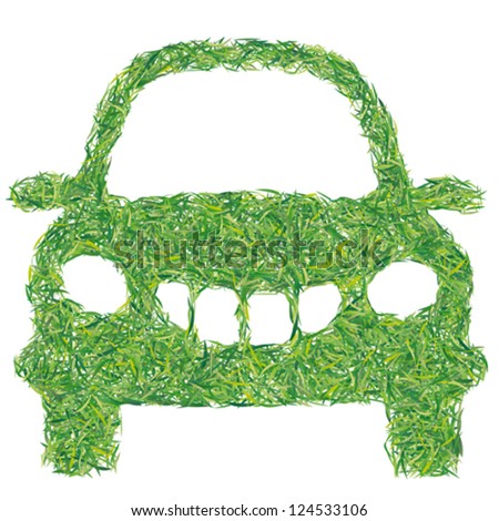 Ecological car, blades of grass, funny vector illustration.