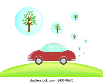 ecological car exhausting green tree instead of smoke