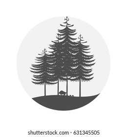 Ecological circle logotype or icon.Wild boar family in nature.Forest silhouette