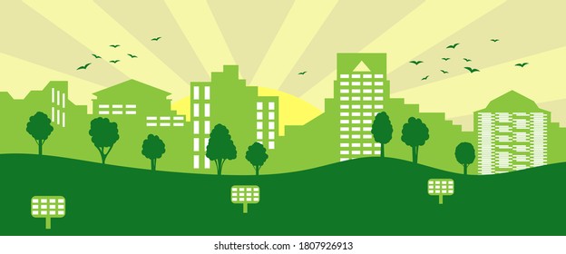 Ecological city and environment conservation. Green city concept. Vector Illustration.