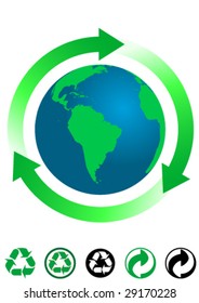 Ecological concept background and recycle icons isolated on white background