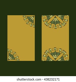 Ecological concept of card with indian stylization lotus on the green background. For postcard, invitation, greeting