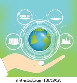 ecological concept. Conservation of the planet with new technologies and alternative sources of energy