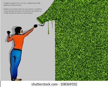 ecological concept of grass with a painter