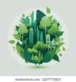 Concepto ecológico con ciudad verde, ecología verde, ilustración vectorial