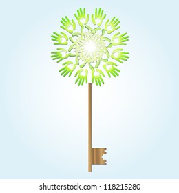 ecological concept, green key made with hands with heart shape