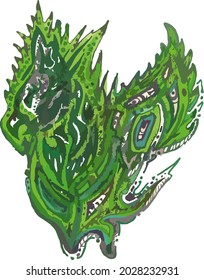 Ecological concept of a green parrot in the form of a nettle leaf on a white background. Parrot stylization for background and textures, environmental environment, prints and textiles, wallpaper, etc.