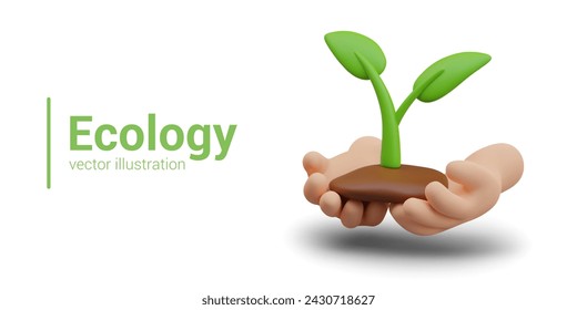 Concepto ecológico. Las manos sostienen el suelo con grano germinado. Energía verde, poder de la naturaleza