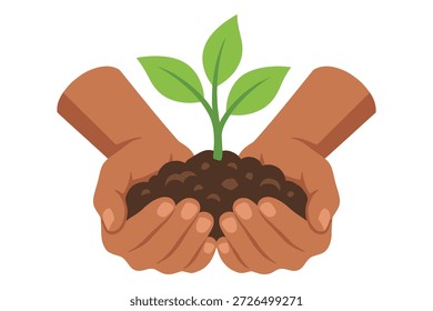 Ökologisches Konzept der Hände, die junge Pflanzensämlinge pflegen. Earth Day Symbol für Nachhaltigkeit und Gartenarbeit.