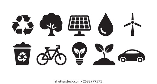Ecological Concept Icons Set Promoting Sustainability and Environmentally Friendly Practices