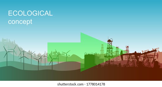 Ecological Concept. The Transition To Green Energy. Vector Illustration