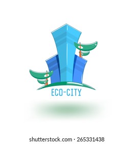 Ecological construction logo template. Skyscrapers with vegetation.