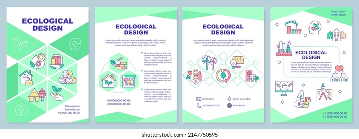 Ecological design green brochure template. Urban green space. Leaflet design with linear icons. 4 vector layouts for presentation, annual reports. Arial-Black, Myriad Pro-Regular fonts used