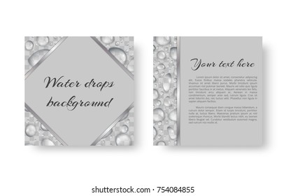 Ecological design of leaflet template with bright drops of water in organic style