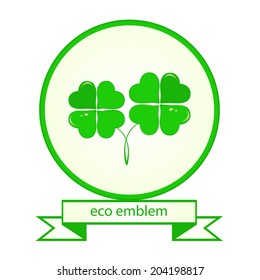  Ecological emblem with clover leaves. Vector illyustrftion