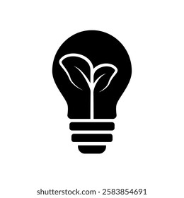 ecological energy icon, creative lamp, light bulb nature, simple flat style, illustration, logo sign symbol pictogram template, for ui or ux isolated on white for mobile app, editable