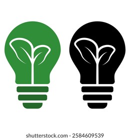ecological energy icon, creative lamp, light bulb nature, simple flat style, illustration, logo sign symbol pictogram template, for ui or ux isolated on white for mobile app, editable