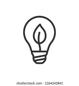 ecological energy. leaf in a light bulb. linear icon. Line with editable stroke