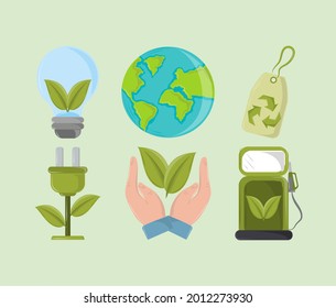 ecological energy world icons cartoon