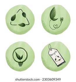 Ecological environment with logo with save energy in watercolor style.