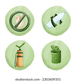 Ecological environment with logo with save energy in watercolor style.