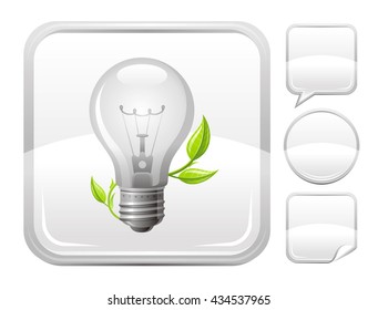 Ecological and environment protection icon with light bulb and sprout and set of other blank buttons. Speaking bubble, circle, sticker