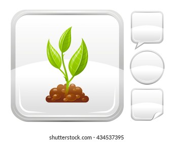 Ecological and environment protection icon with spring sprout and set of other blank buttons. Speaking bubble, circle, sticker