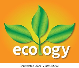 Ecological or environmental concept or logo. Green leaves on a tree with ecology white text on a green background.
